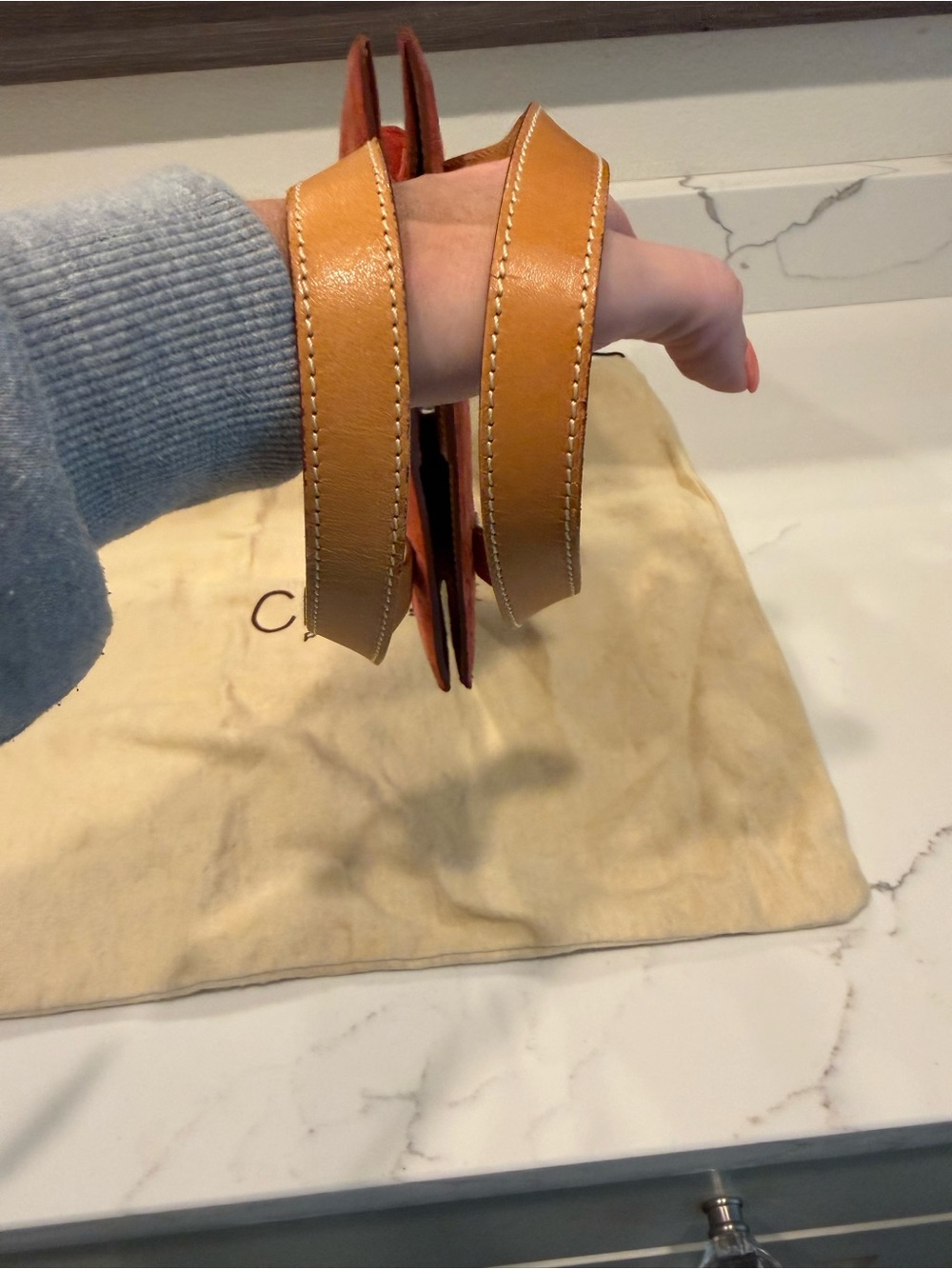Celine Orange Suede Tote with Tan Leather Handles - Picture 3 of 12